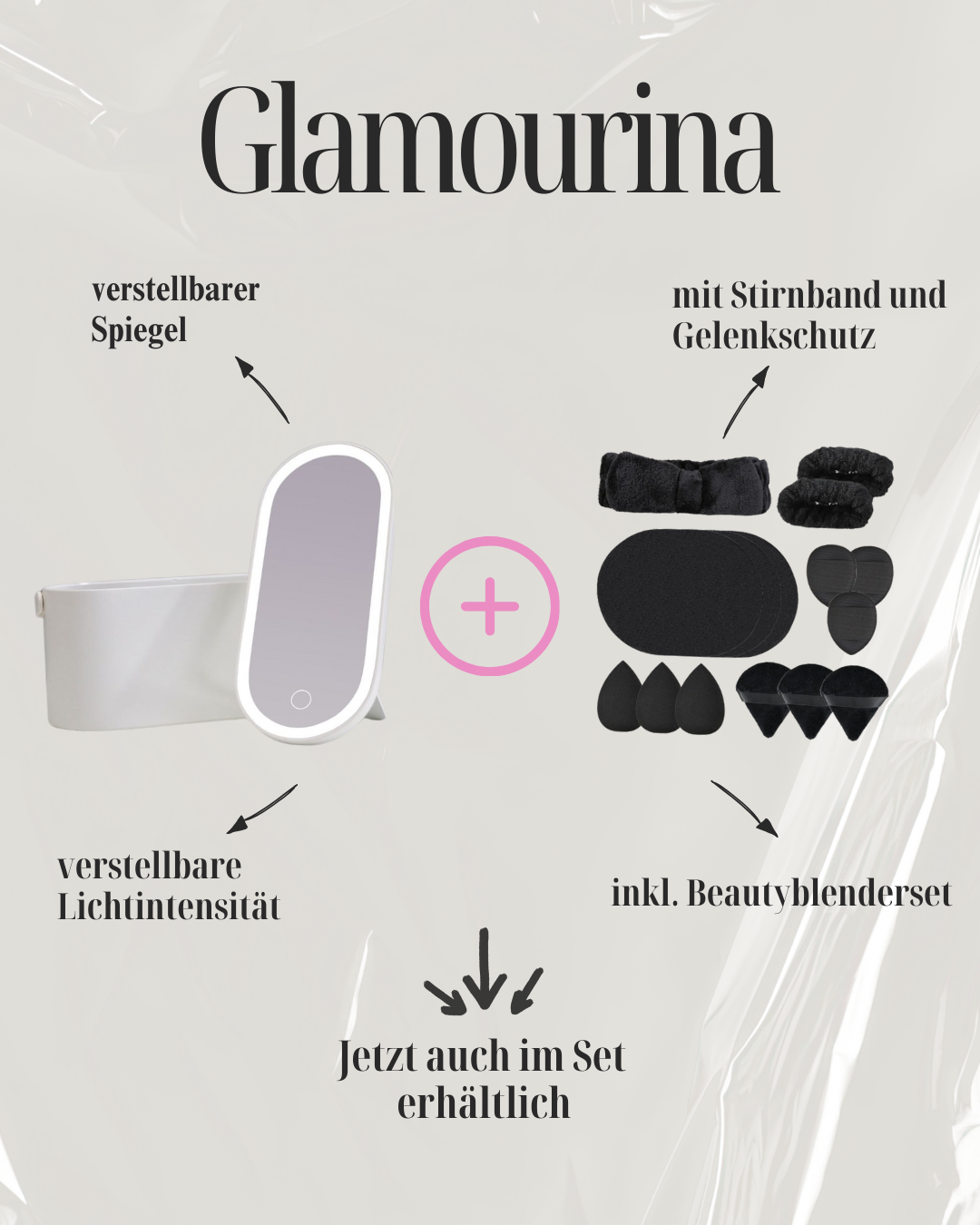 Glamourina - Schminkbox mit LED Spiegel + Beautyblender im Set